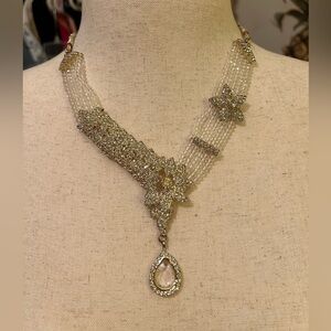 Crystal Multi-Strand Gold Floral Statement Necklace Made in India